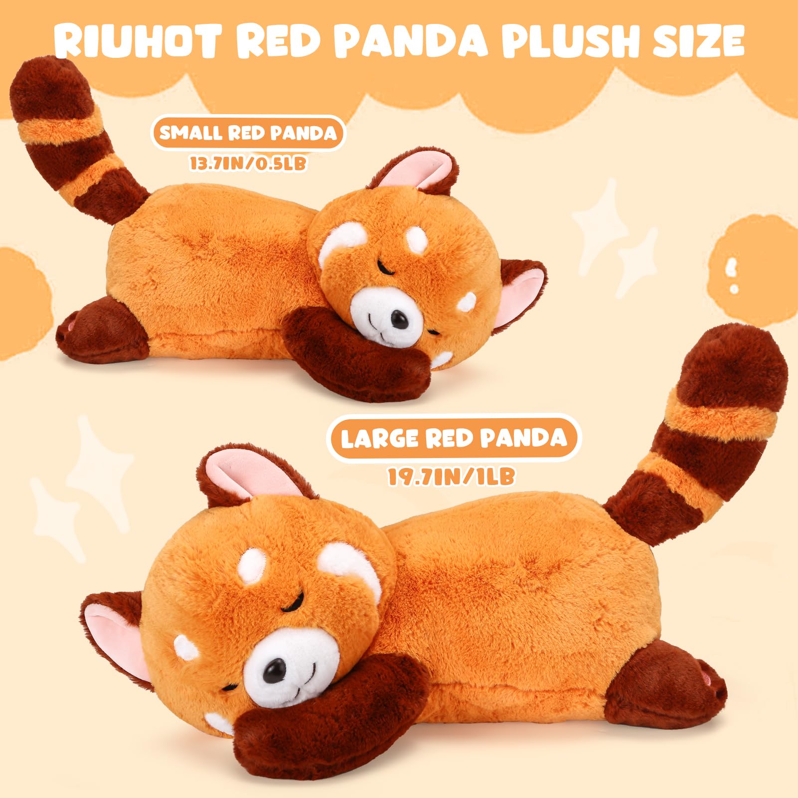 Riuhot Red Panda Stuffed Animal Pillow - Cute Plush Toy Plushie Christmas Valentine's Day Gift for Girlfriend Kids Birthday - 13.7" Panda Pillow