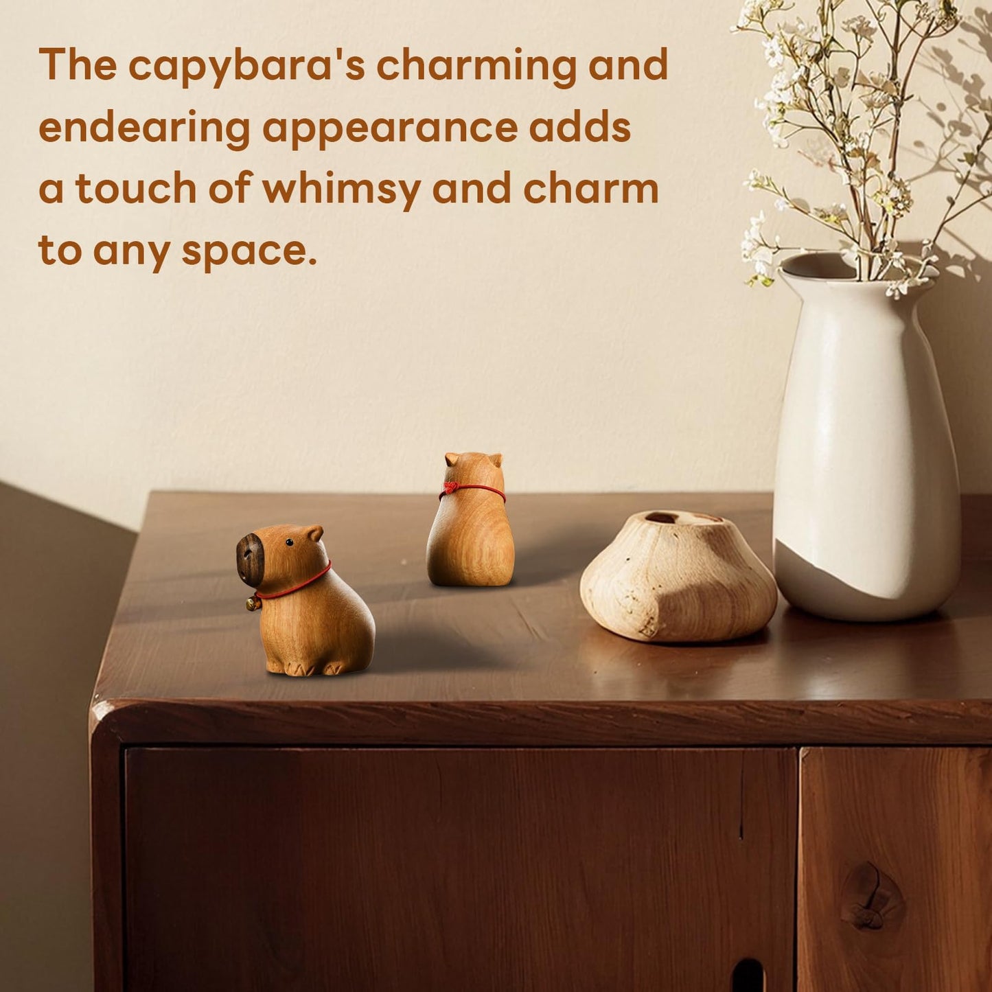 Eagyrosi Capybara Wooden Figurine - Handmade Art, Solid Wood Present with Crisp Lines, 4.2x3.6x5.4cm