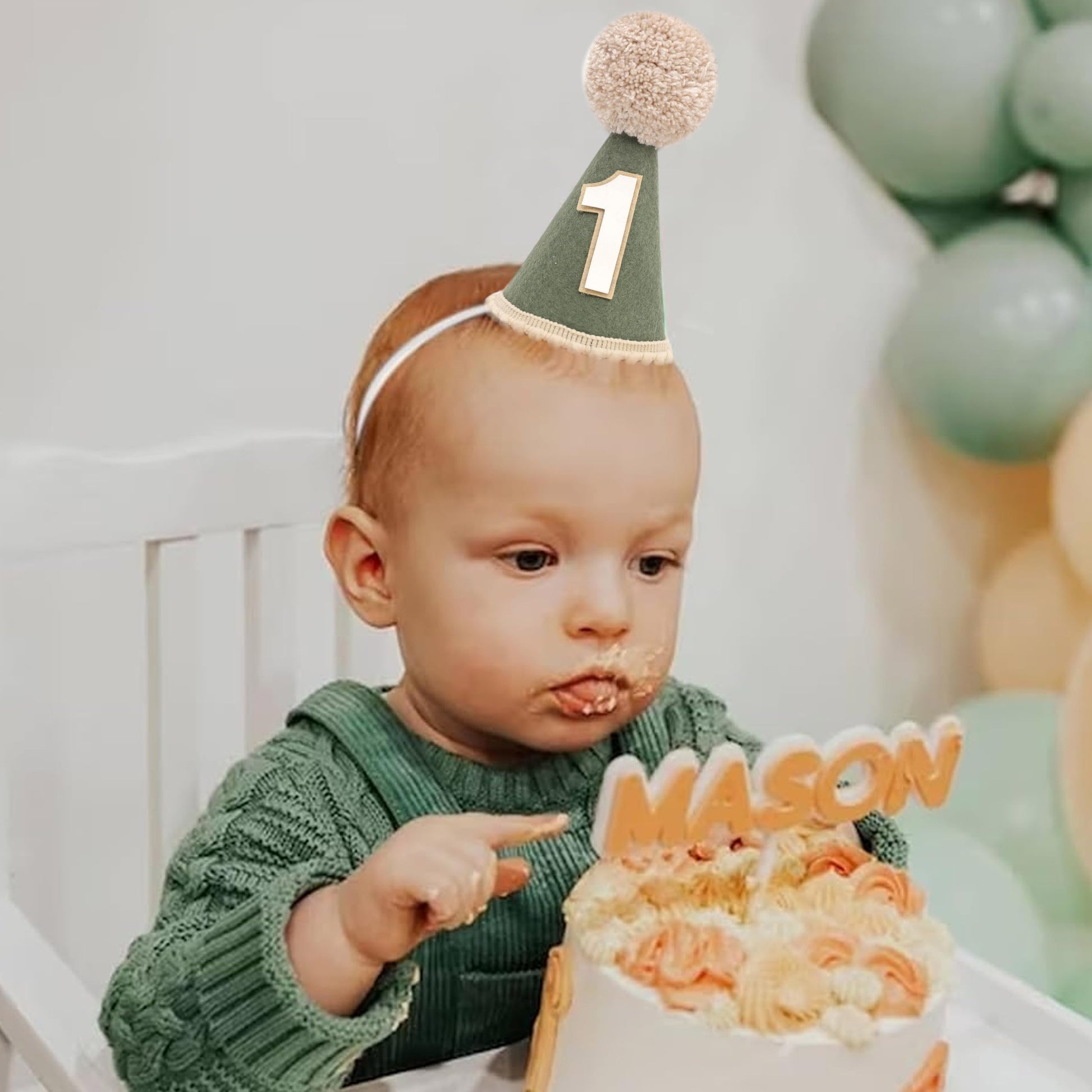Agvgaza Wild One Birthday Hat - Wild Woodland First Birthday Decorations, Deep Green Hat, Safari Jungle Crown Photo Props Cake Smash for Baby Boys