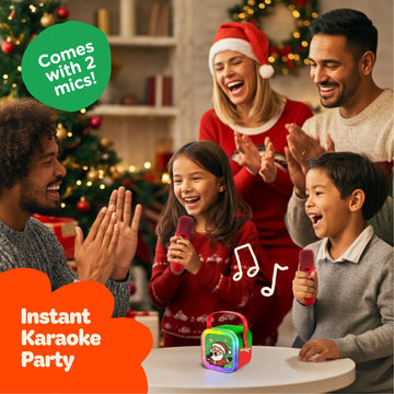 Move2Play, Christmas Karaoke Machine | Festive Soundtrack & Voice Effects | Includes 2 Microphones | Bluetooth Wireless Music Player | Indoor &