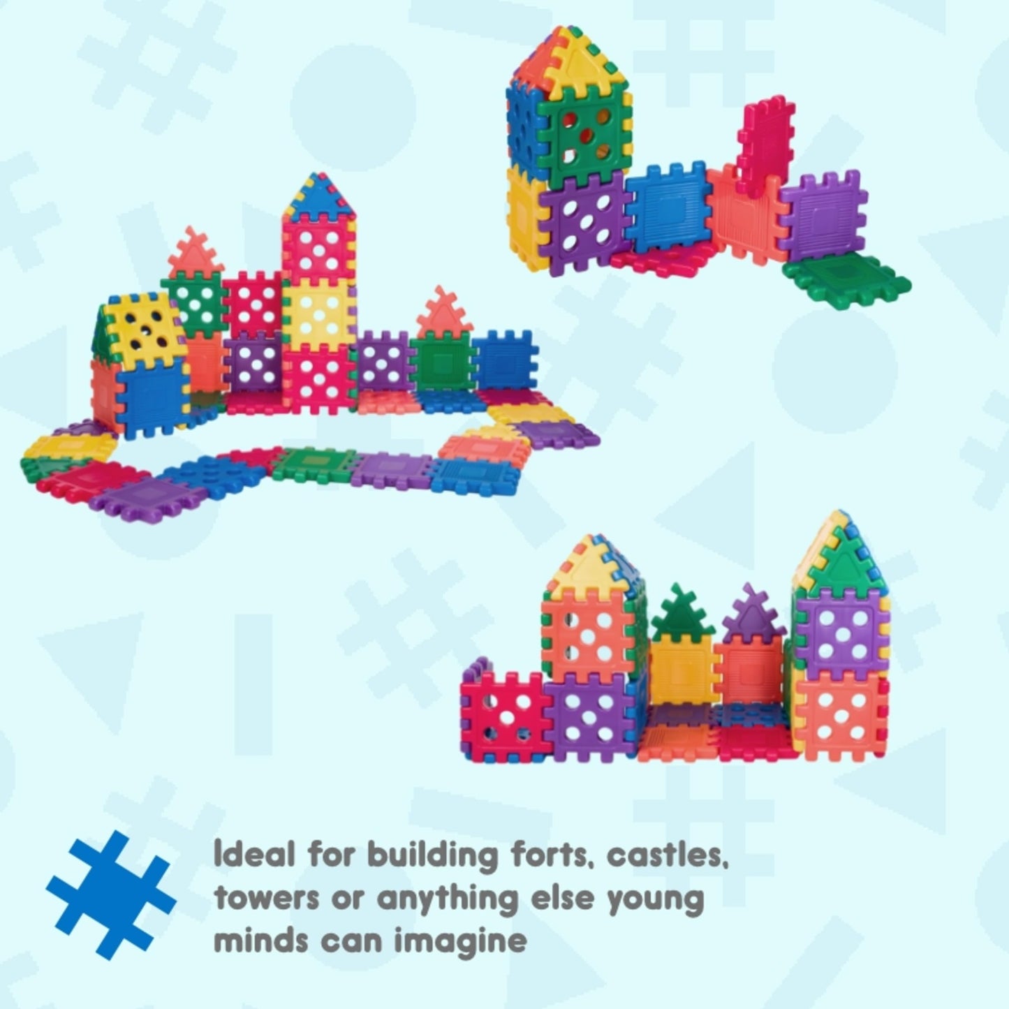 Careplay Oversized Waffle Grid Building Blocks Set, 12x12 Inch Design, Easy-to-Use Building Toys for Toddlers and Kids, 16 Piece Set, Ages 18 Months