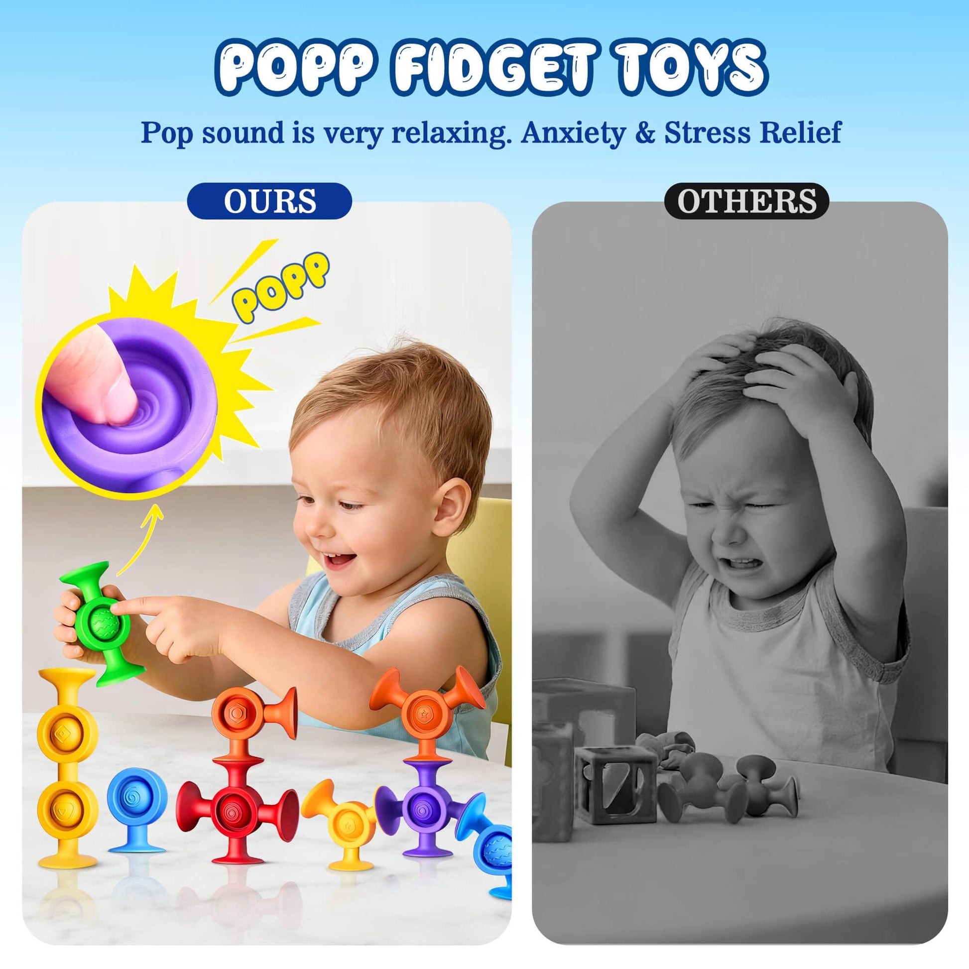 Baby Bath Toys Suction Toy: No Hole Bath Toy for Baby Toddlers Sensory Fidget Toys for Autism Fine Motor Skills Suction Cup Toys for Boys Girls