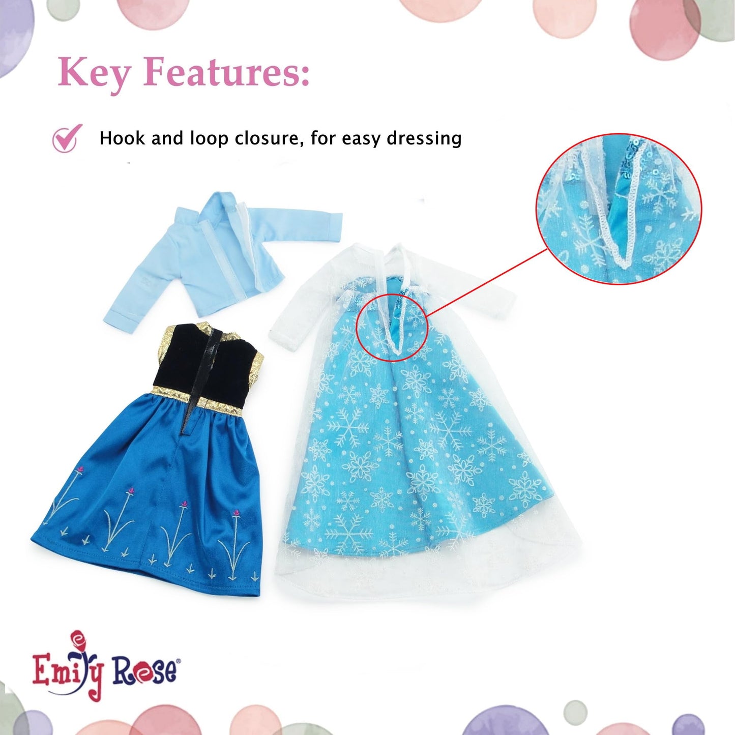 Emily Rose 14 Inch Doll Princess Costume Set 6-PC with Shoes | 2 Complete Fairytale Outfits with Shoes - Compatible with Wellie Wishers and Glitter