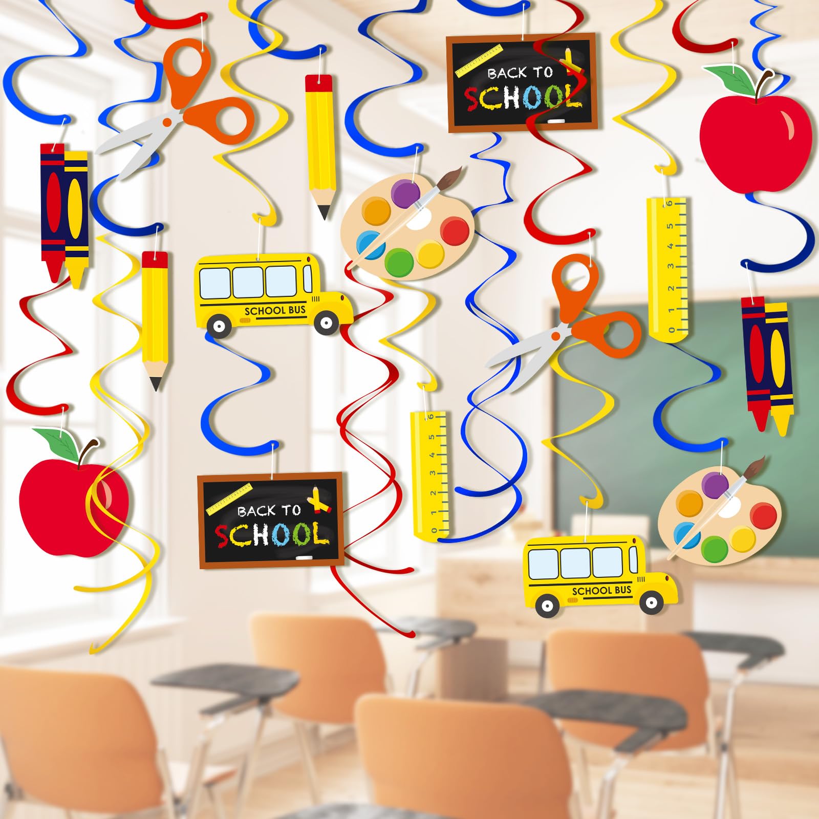 46 PCS Back to School Decorations Hanging Swirls - First Day of School Hanging Decor Welcome Back Classroom Ceiling Decoration Streamer for Teacher