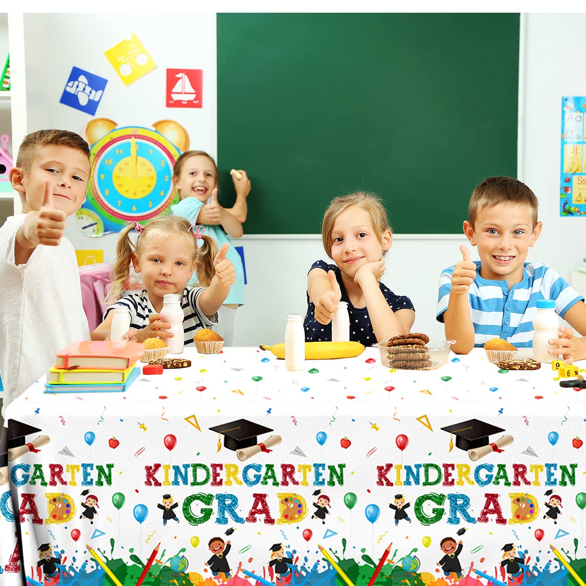 CMUSKO Happy Kindergarten Graduation Tablecloth Decorations- 3PCS Kindergarten Congrats Grad Colourful Waterproof Plastic Table Cover for 2026