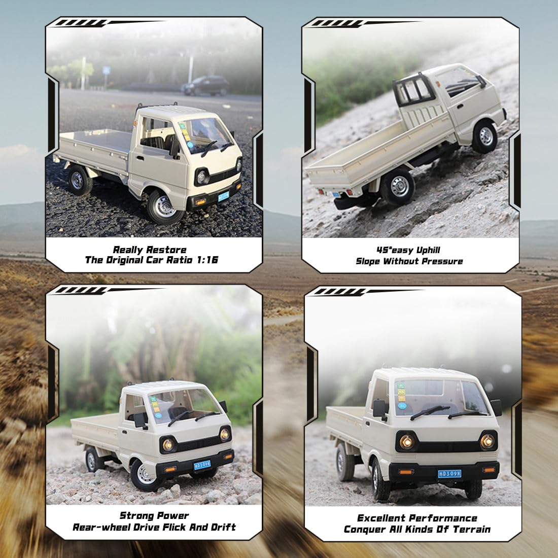 MindXplore WPL D12mini 1/16 RC Mini Drift Climbing Truck with Front Light, 2.4G Remote Control Car Kei Off Road Truck DIY, Rear Drive Hobby Grade Toy