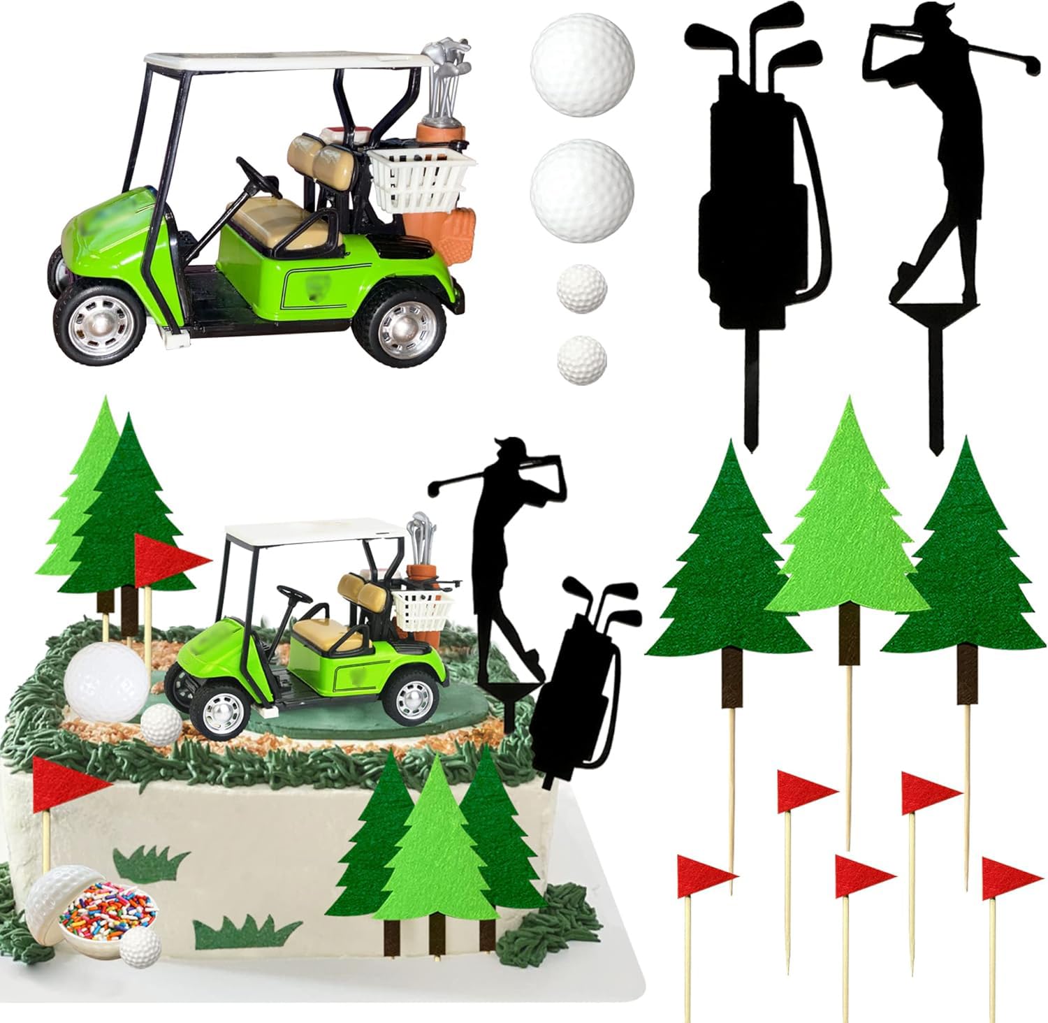 2026 New Golf Cake Decorations Heading for The Green Cake Topper Birthday Decorations for Golfers with Cart Flag Golf Ball for Men Sport Golf Theme