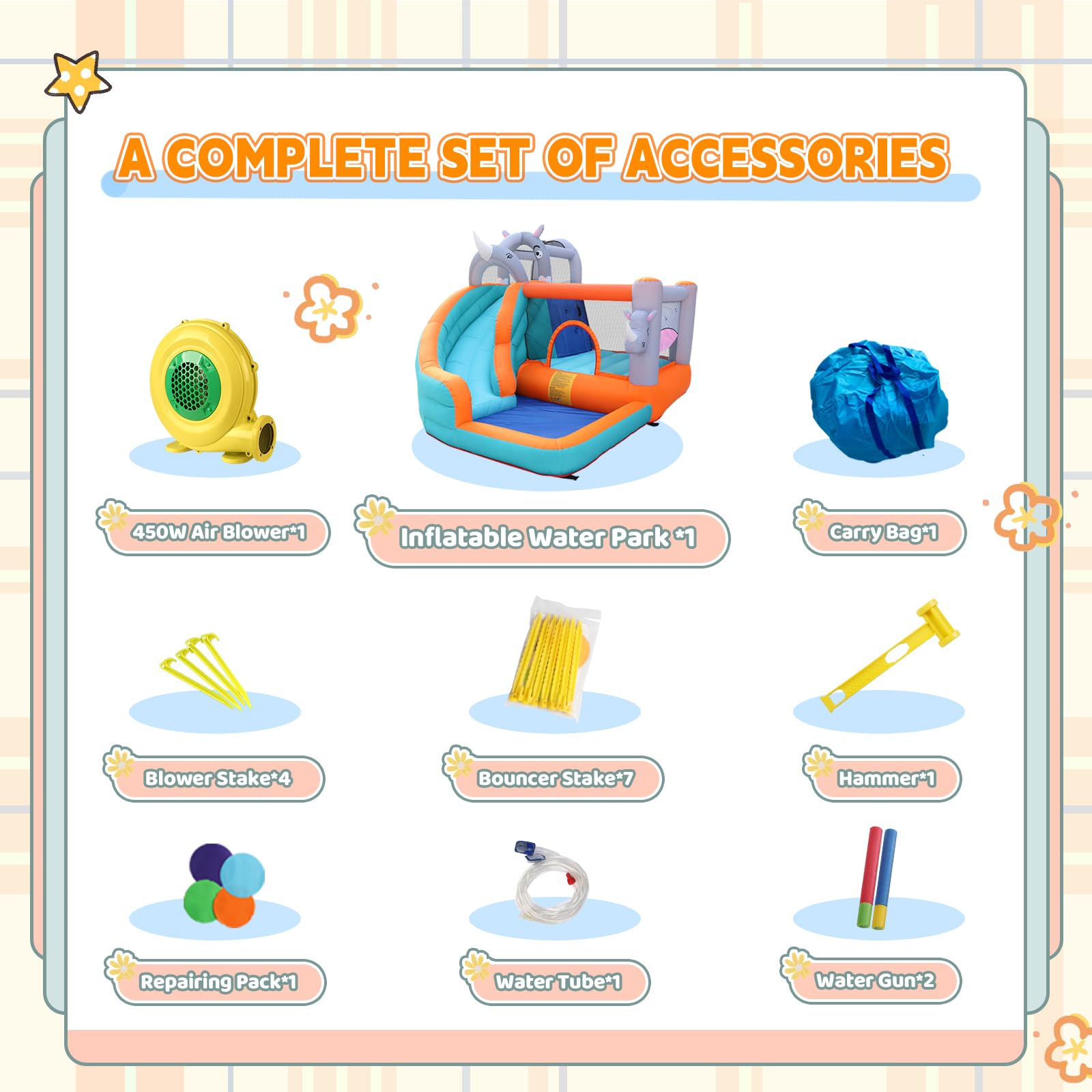 SunSports Inflatable Water Slide for Kids Backyard, Bounce House for Kids, Water Bounce House with Waterslide, Blow Up Water Park Bouncy House