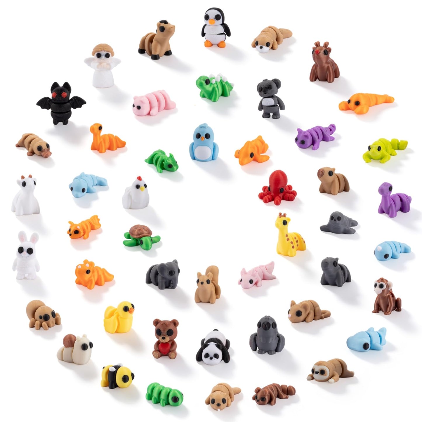 SJKHGU 50 Pcs Articulated 3D Printed Animals Bulk Set, Mini 3D Printed Animals, Pocket 3D Printed Toys, Desk Pets, Classroom Rewards, Party Favors
