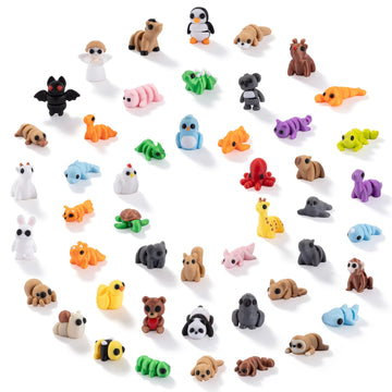 SJKHGU 50 Pcs Articulated 3D Printed Animals Bulk Set, Mini 3D Printed Animals, Pocket 3D Printed Toys, Desk Pets, Classroom Rewards, Party Favors