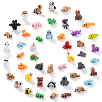 SJKHGU 50 Pcs Articulated 3D Printed Animals Bulk Set, Mini 3D Printed Animals, Pocket 3D Printed Toys, Desk Pets, Classroom Rewards, Party Favors