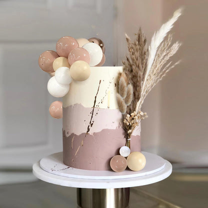 50 PCS Boho Cake Toppers Mini Balls Cake Topper Various Dried Pampas Grass Cake Decor for Boho Home Wedding Cake Decoration (White Apricot Light