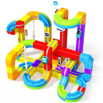 Electric Train Set for Kids, 110PCS 3D Racing Track Sets with Electric Train, Traffic Signs, STEM Train Toys Birthday Gifts for Boys and Girls Age 3+