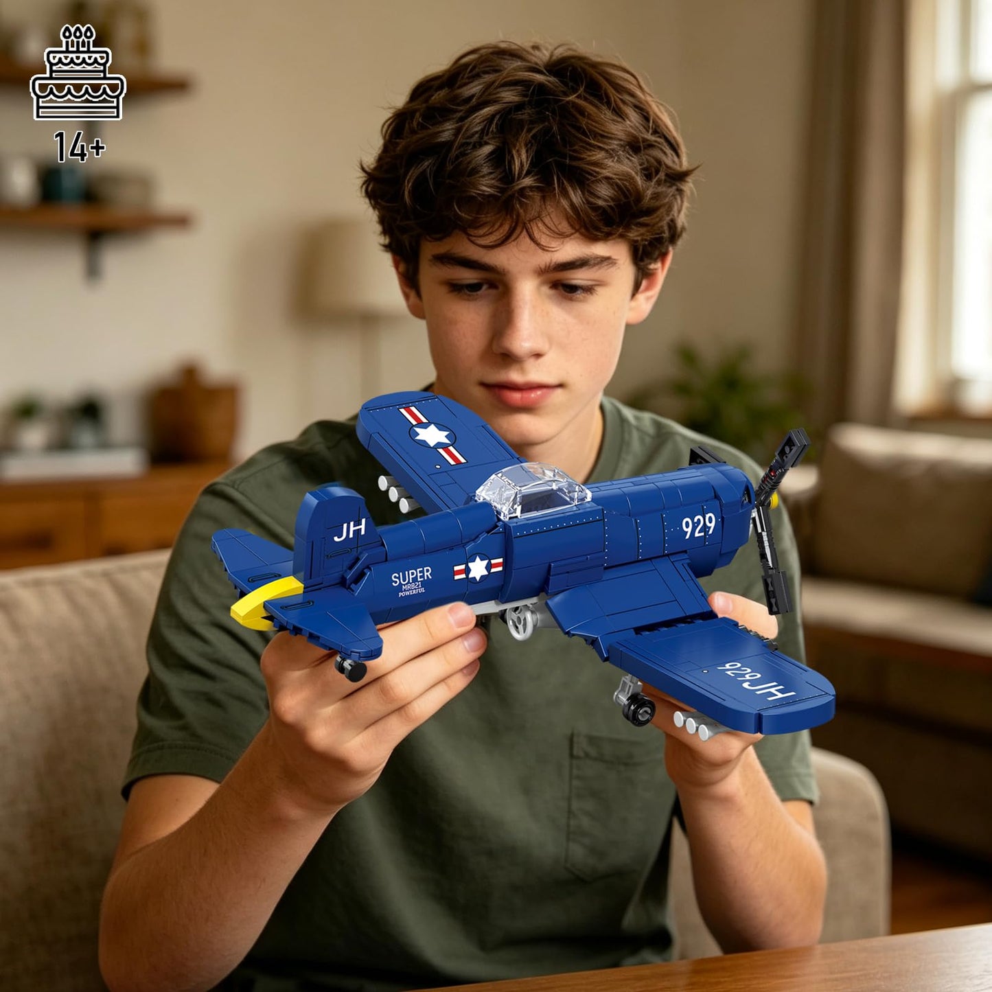 Vziimo WW2 Military Airplane Building Set, F4U Corsair Fighter Jet Models Kit, Aircraft Airplane Building Set for Teens Adults 14+ (562Pcs)
