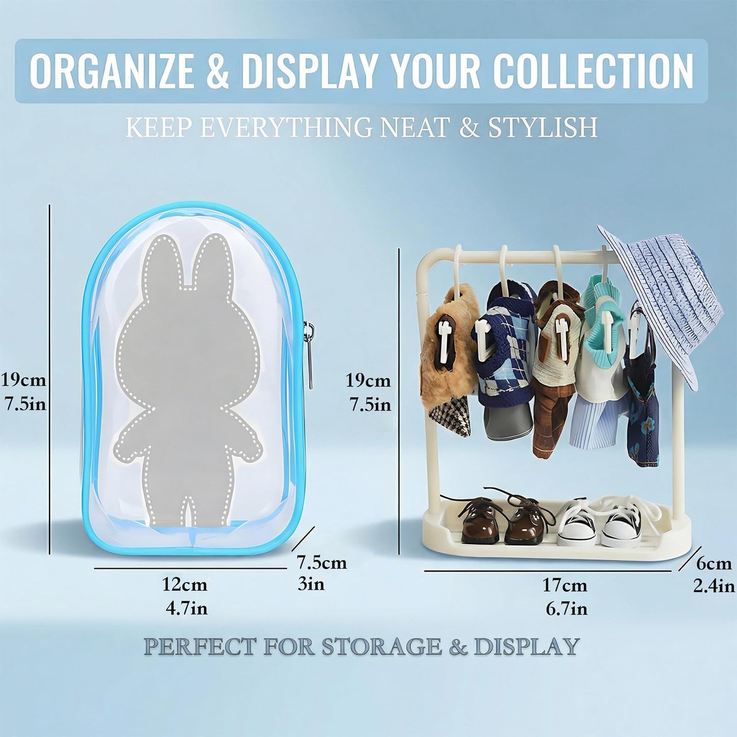 Clothes for Labubu Doll: 25-Piece Clothes & Accessories Set for 17cm/6.7in Dolls - Charm Overalls Casual OutfitsShoes Glasses Backpack Hangers Display