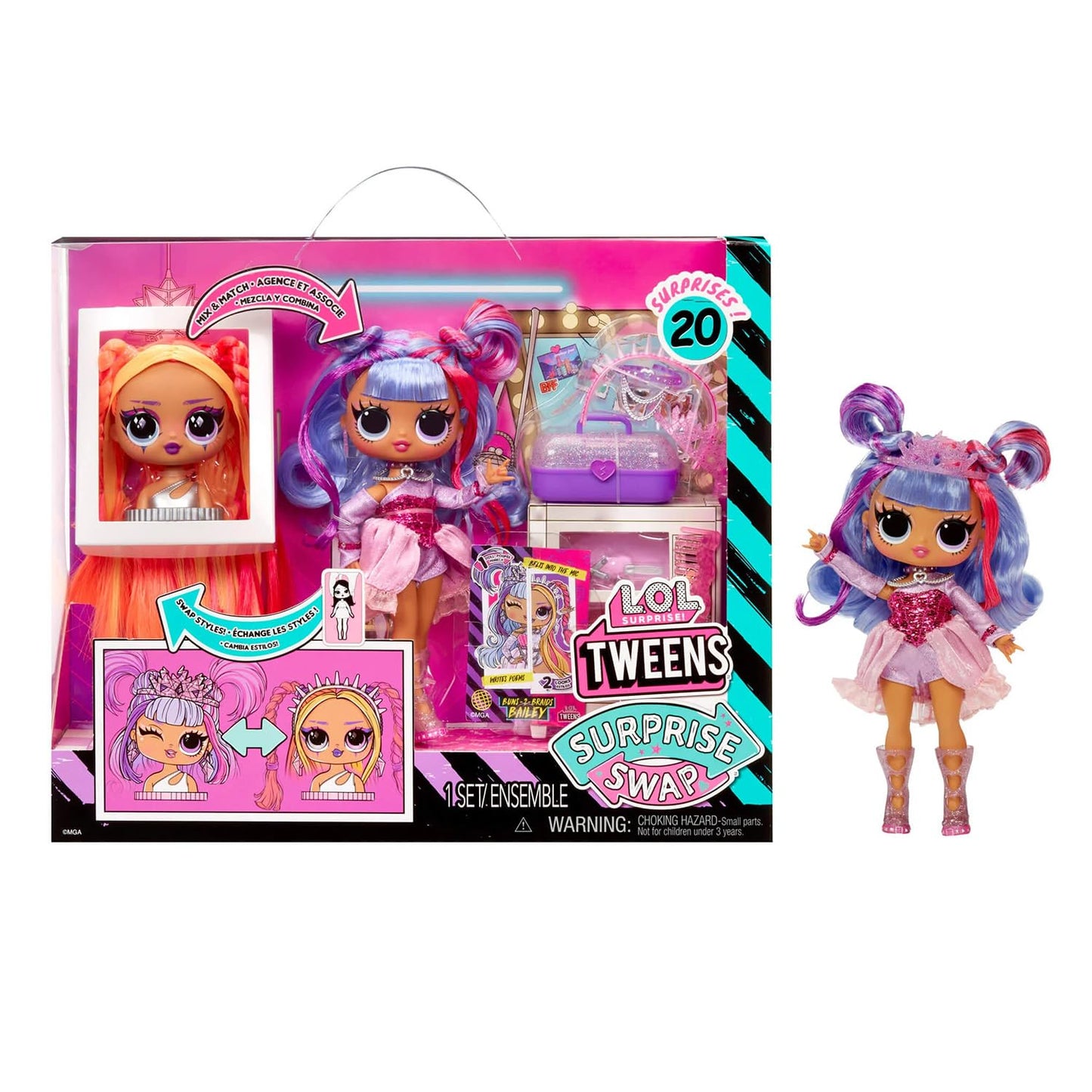 L.O.L. Surprise! Tweens Surprise Swap Fashion Doll Buns-2-Braids Bailey with 20+ Surprises Including Styling Head and Fabulous Fashions and