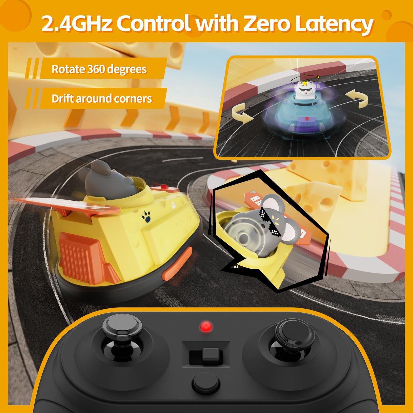 deependo 2 Pack Remote Control Car, RC Ejecting Bumper Car for Kids, Cat and Rat War Cheese Bumper Car, Car Toys for Ages 5-7, Christmas Birthday