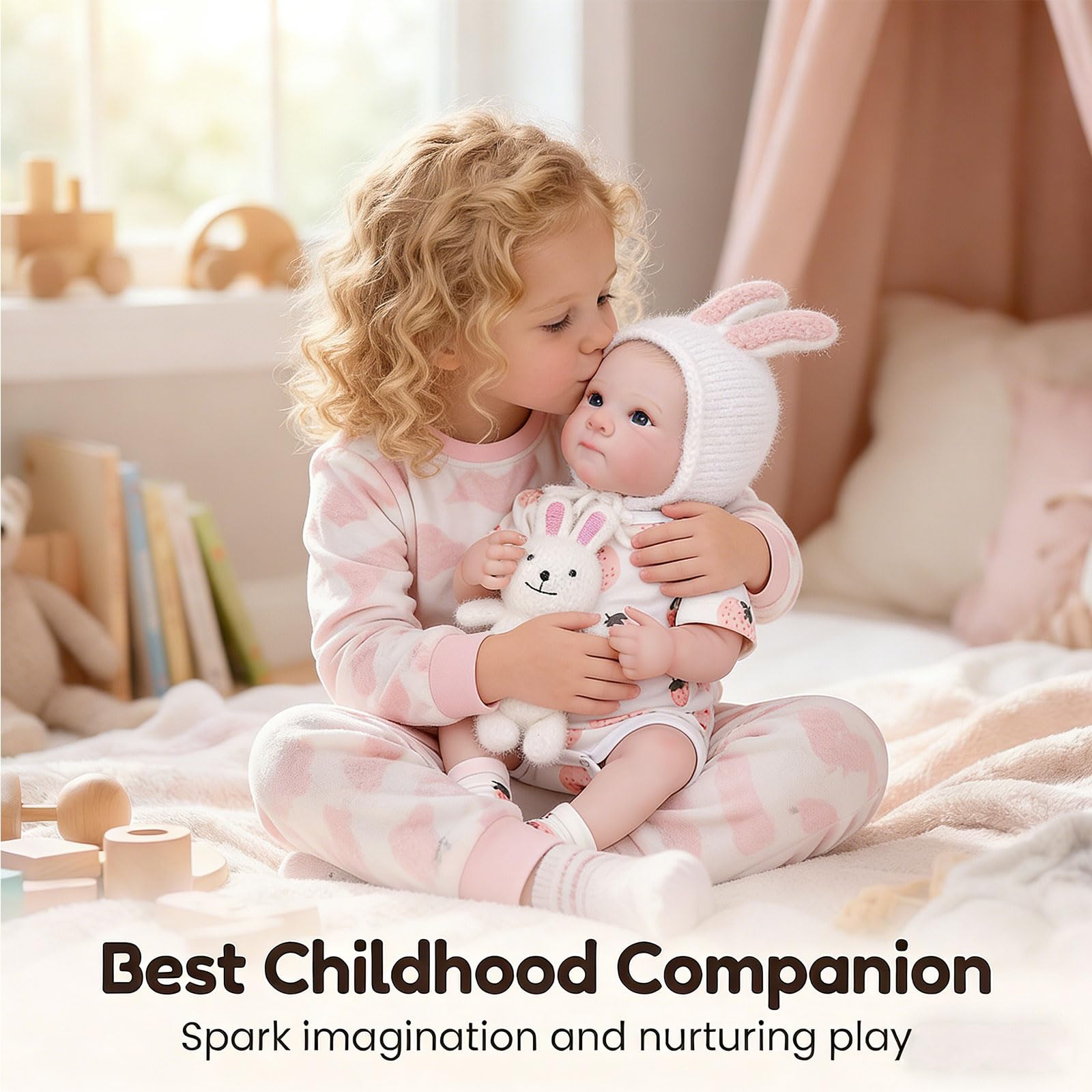 Tookyhill 18 Inch Reborn Baby Doll, Full Vinyl Weighted Body, Realistic Baby Girl Doll with Soft Bunny Hat & Cute Rabbit Toy Accessory, Lifelike