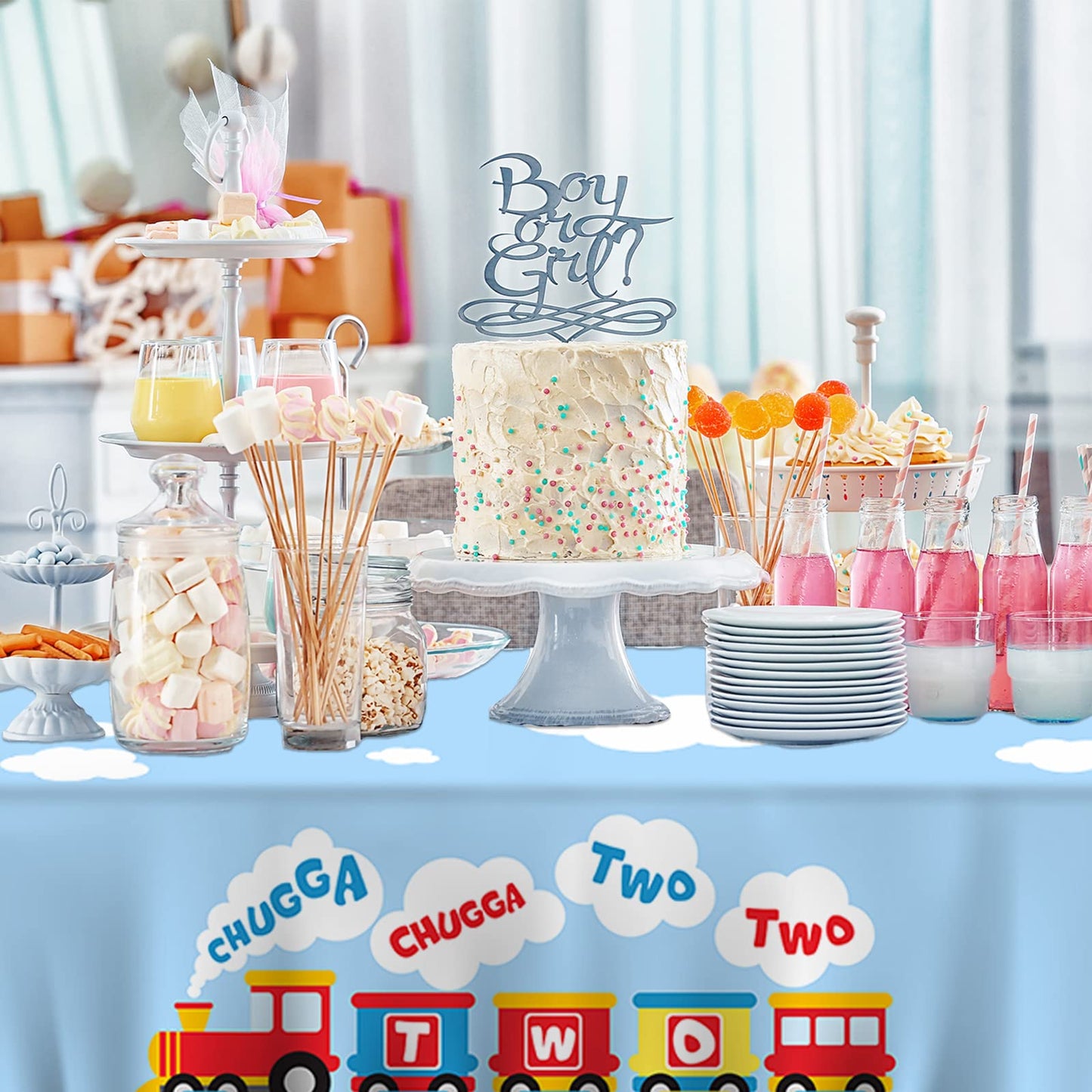 GZBJMYGS Chugga Chugga Two Two Tablecloth Happy Birthday Train Theme Suitable for Children of Any Age Indoor Outdoor Party Supplies Picnic Camping