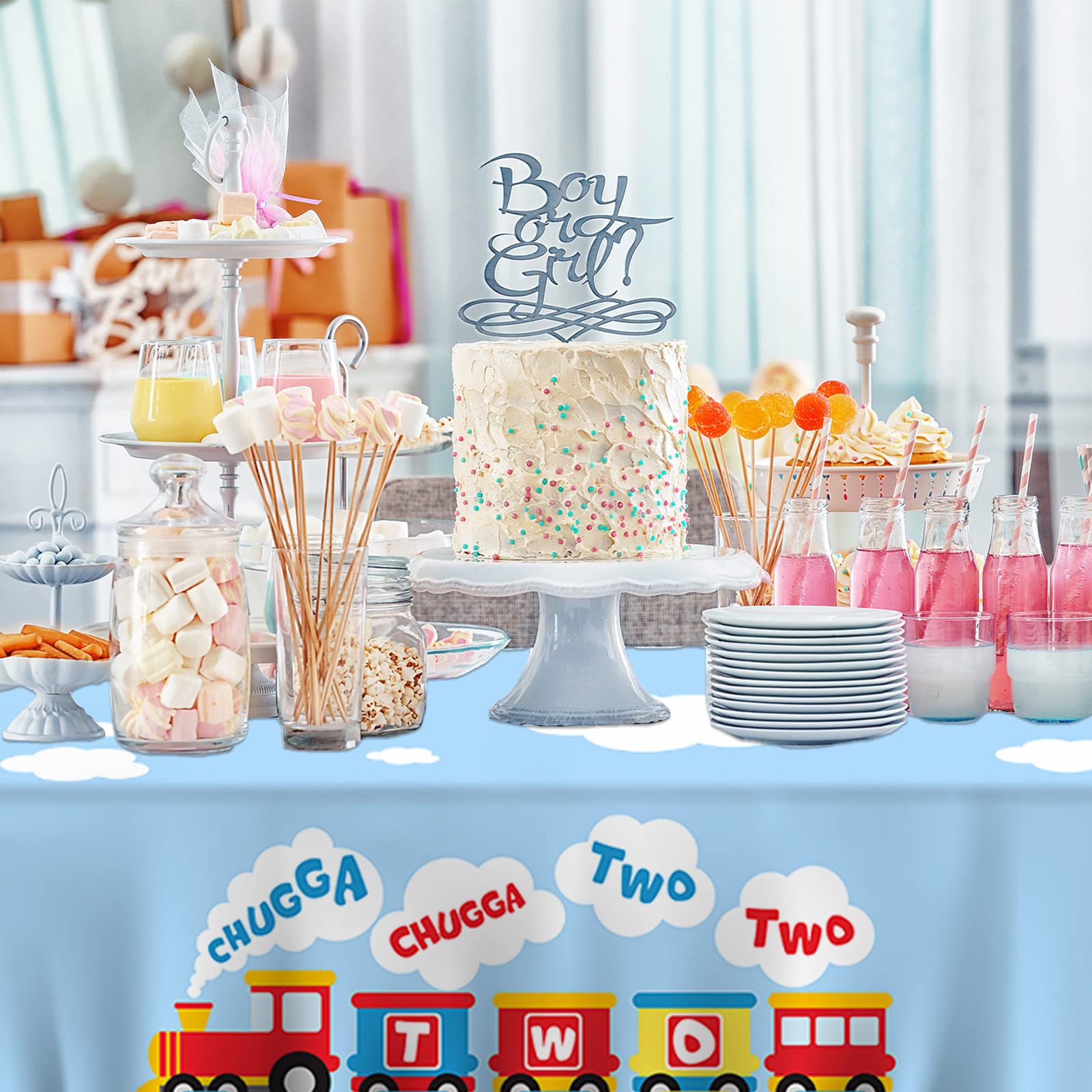 GZBJMYGS Chugga Chugga Two Two Tablecloth Happy Birthday Train Theme Suitable for Children of Any Age Indoor Outdoor Party Supplies Picnic Camping