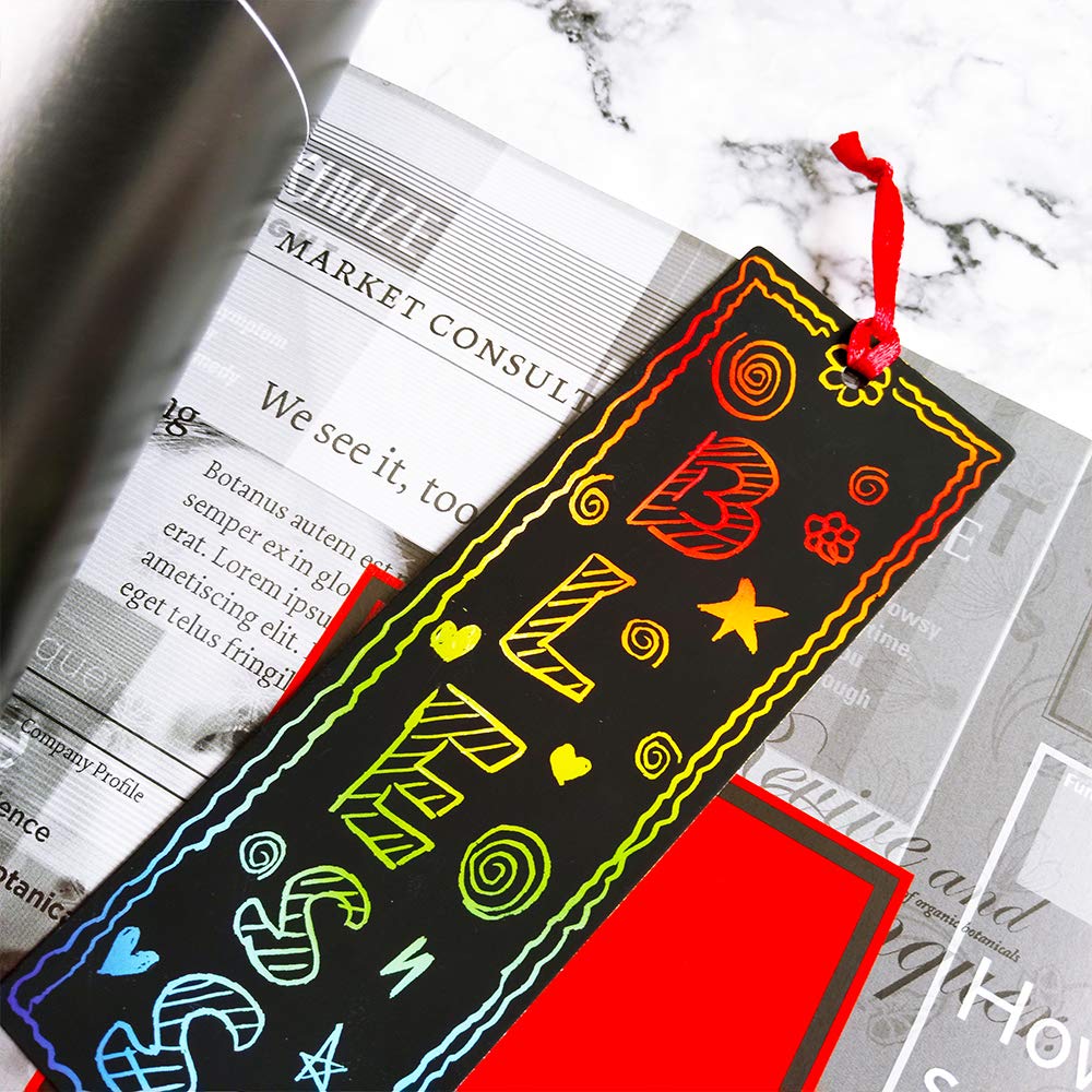 Supla 36 Set 2 Style Magic Scratch Rainbow Bookmarks Making Kit for Kids Students Party Favor Scratch Paper DIY Bookmarks Bulk with Scratching Tools