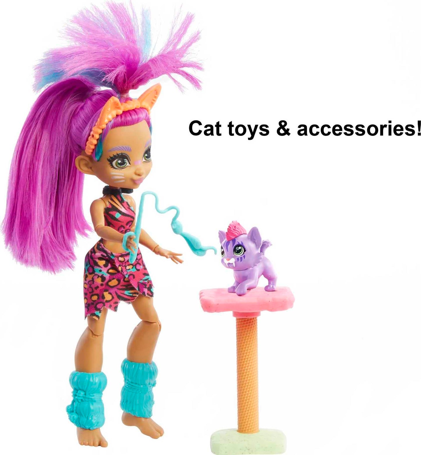 Cave Club Purr-FECT Pet Adventure Playset with Roaralai Doll (8 - 10-inch, Purple Hair), Pet, Cat Condo and Storytelling Pieces, Gift for 4 Year Olds
