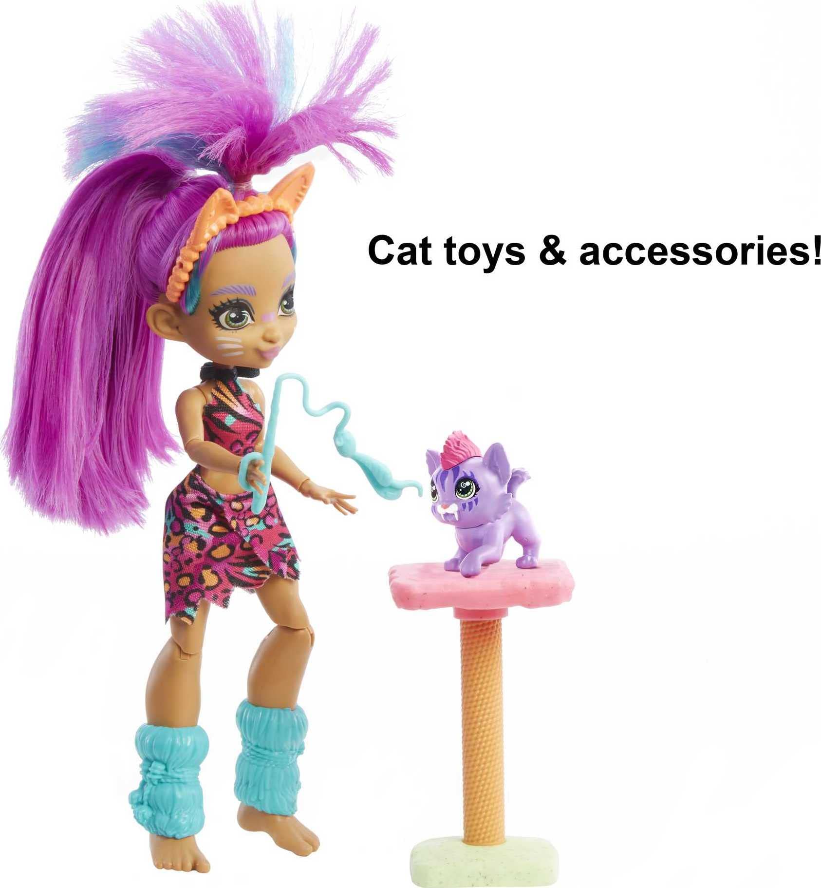 Cave Club Purr-FECT Pet Adventure Playset with Roaralai Doll (8 - 10-inch, Purple Hair), Pet, Cat Condo and Storytelling Pieces, Gift for 4 Year Olds