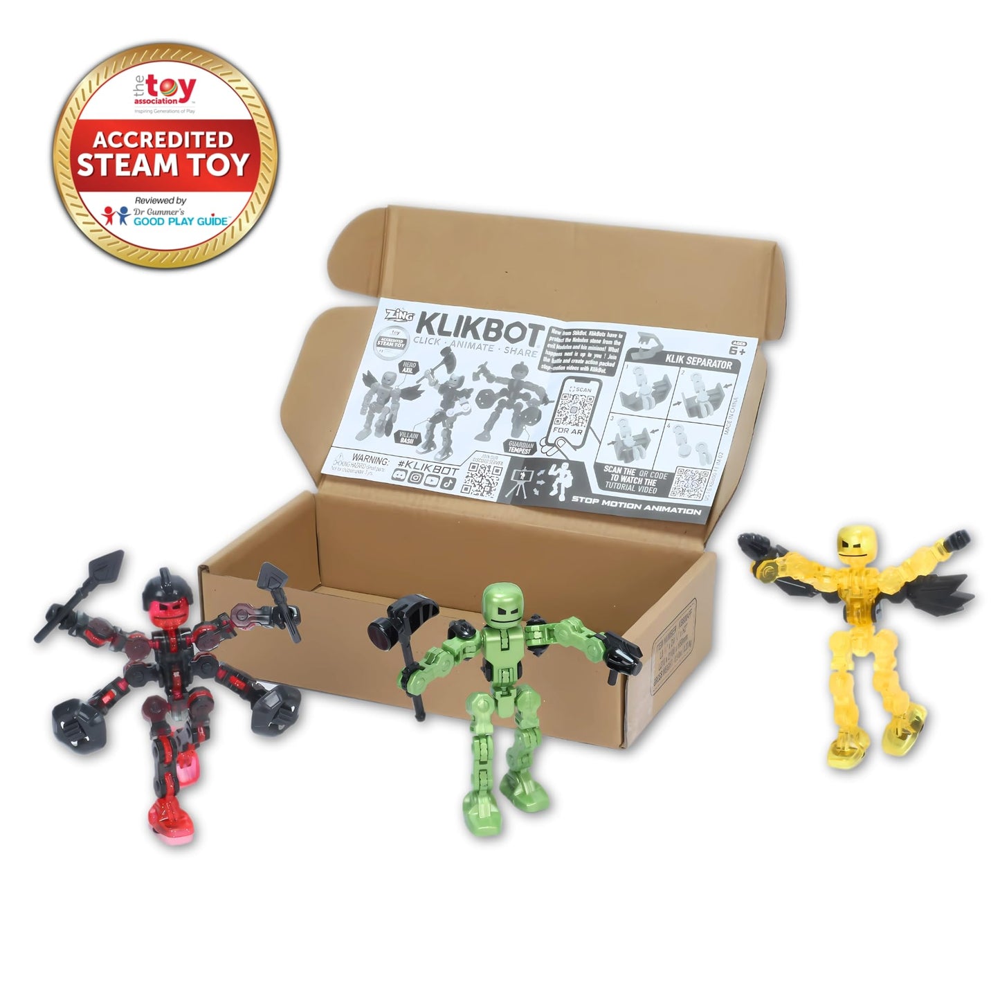 Zing Klikbot Galaxy Pack, Set of 3 Poseable Action Figures with Weapons, Includes 1 Hero (Ice), 1 Villain (Maze) and 1 Guardian (Scorpion), Stop