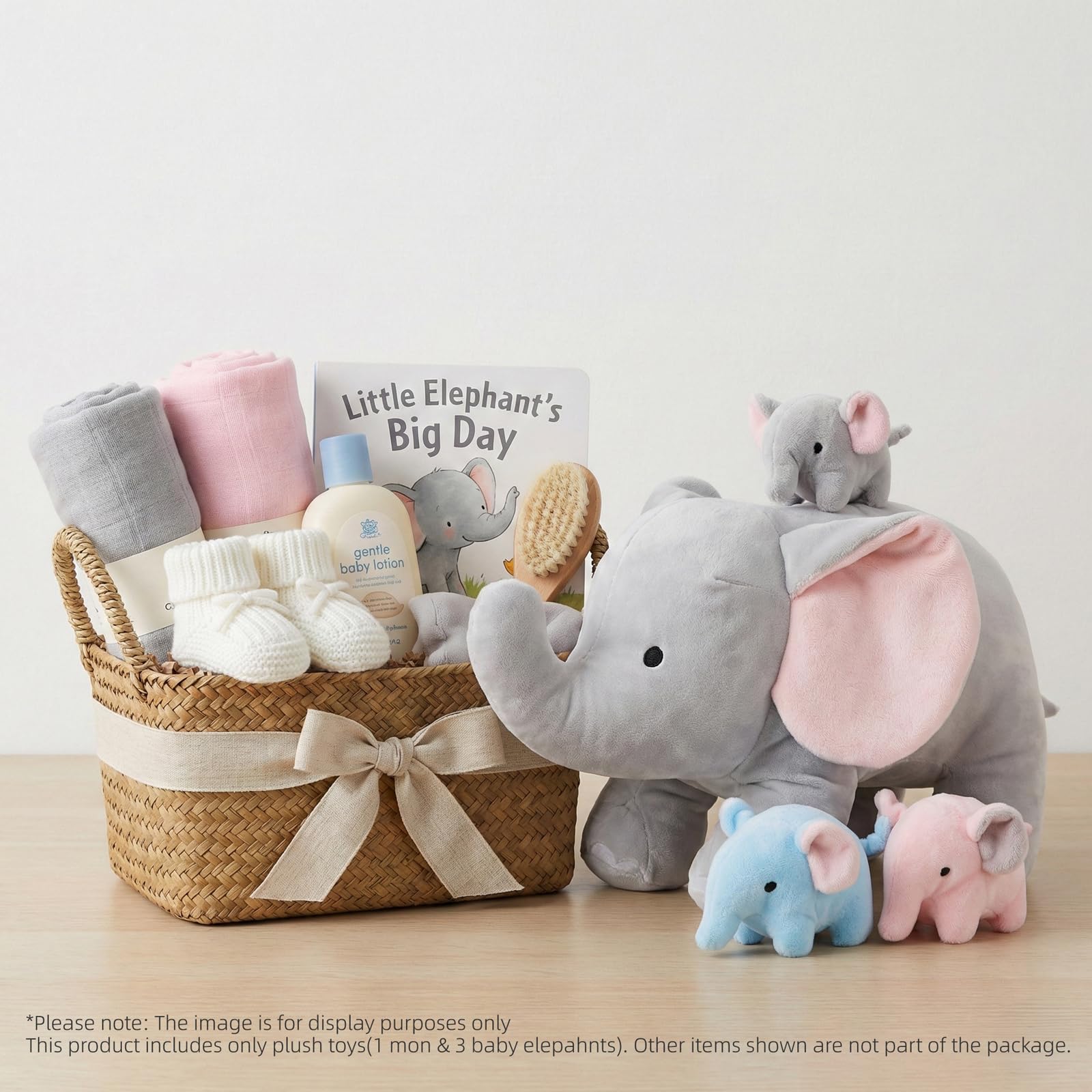 WEIGEDU Elephant Plush Toy Set - 4-Piece Stuffed Animal Family with Zipper Storage | Soft Elephant Dolls for Toddlers & Kids | Grey, Blue, Pink