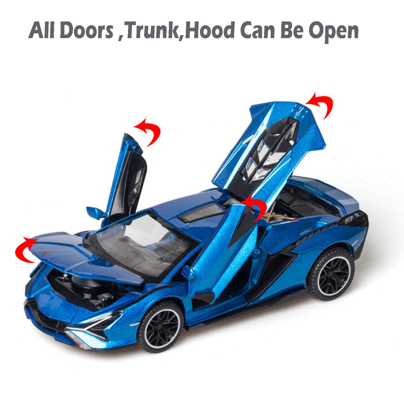 Lambo Toy Car Sian FKP3 Die-Cast Car Model with Lights and Sound Pull Back Toy Car for Boys Age 3 4 5 6 + Year Old (Blue)