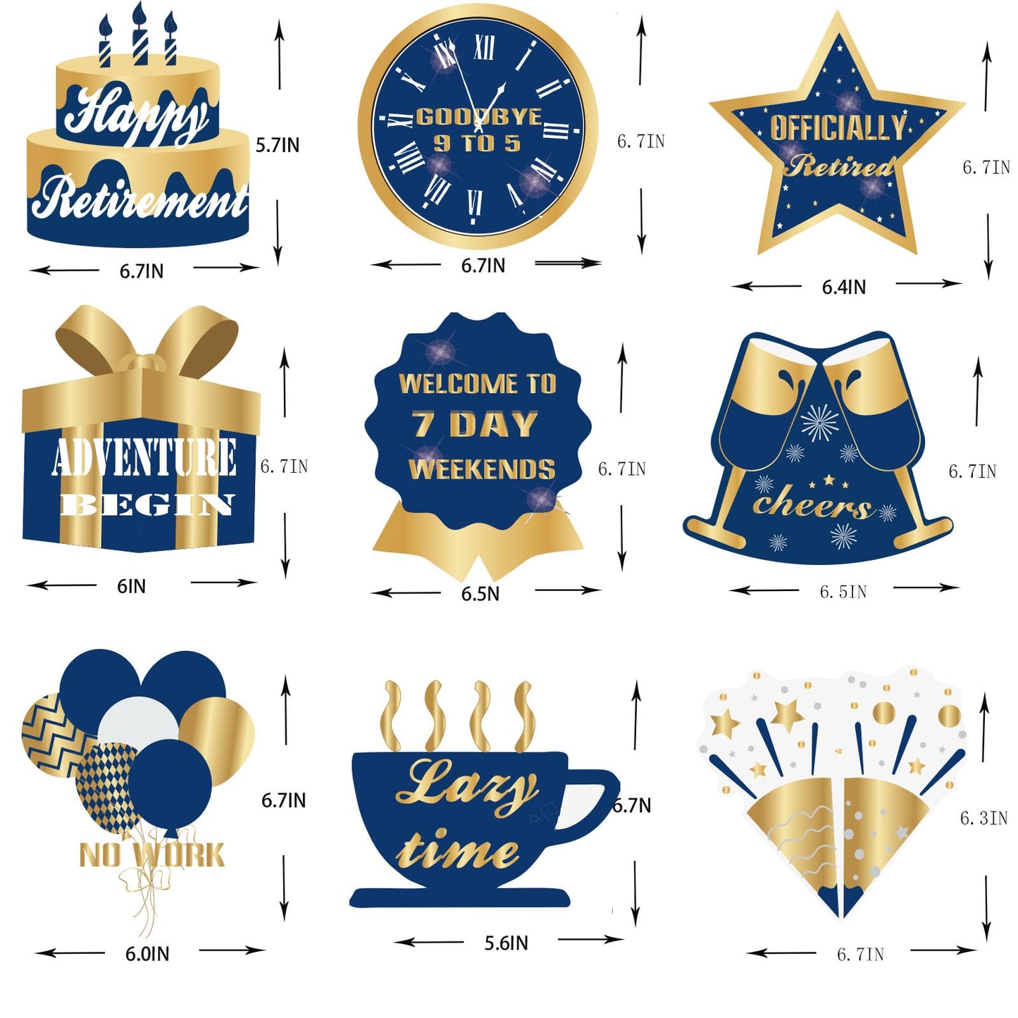 WINPOGEE 9Pcs Happy Retirement Decorations Table Honeycomb Centerpieces Party Supplies Blue Gold Retirement Adventure Awaits Sign for Men Retired