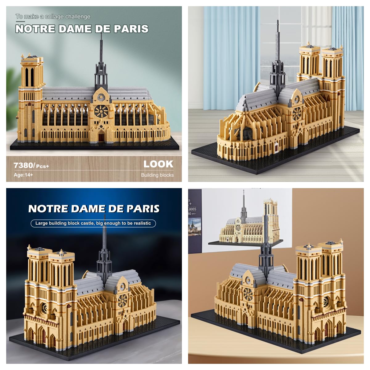 KLMEi World Famous Architecture Micro Building Blocks Set Notre Dame De Paris 7380 PCS, Creative DIY Big Model Kit for Adults or Teens Ages of 14+