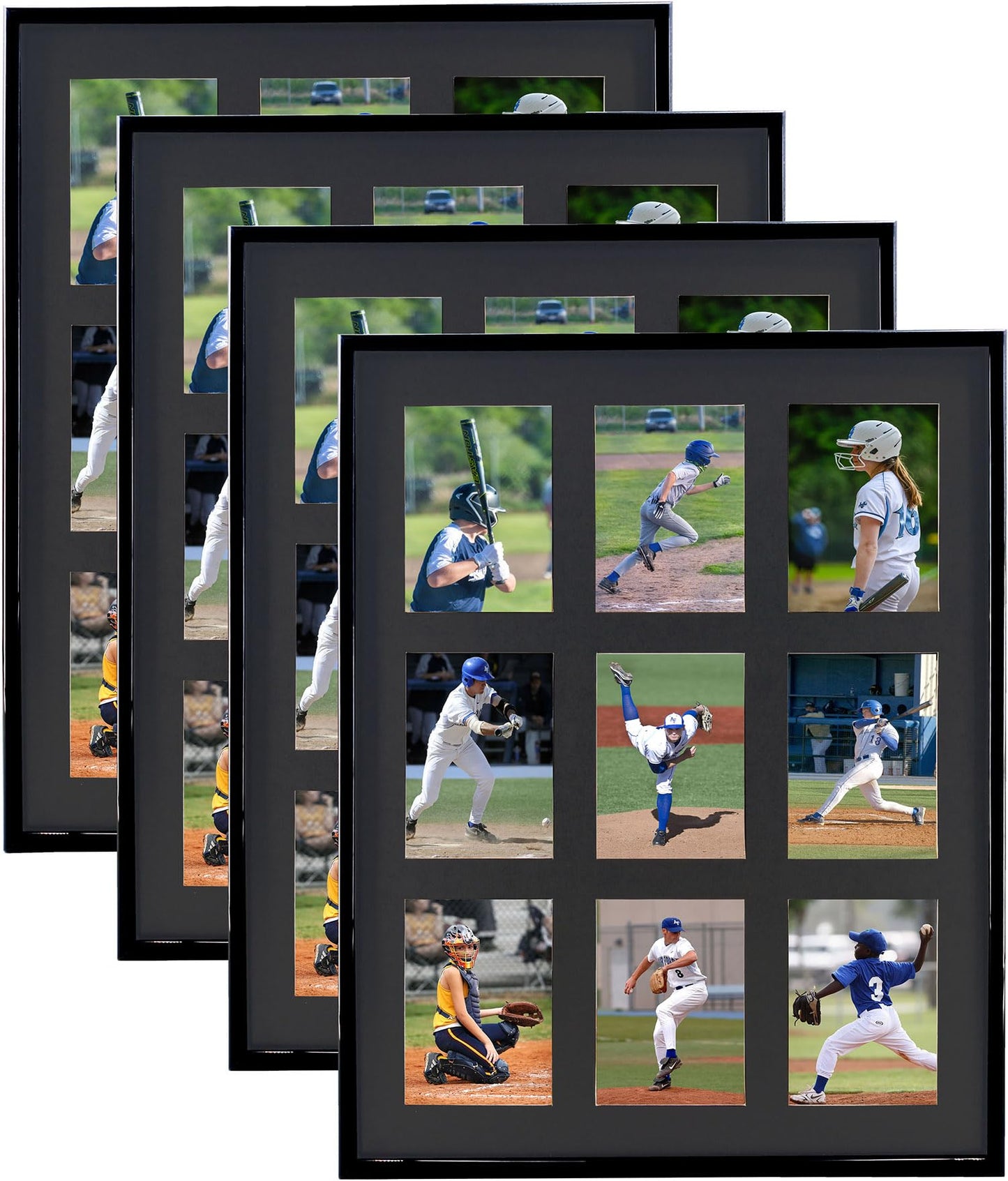 Baseball Card Display Frame for 9 Standard Cards, 4 Pack, UV Protection, Black Pasted Double Mats, Sports Card Collector Wall Display, Holder for