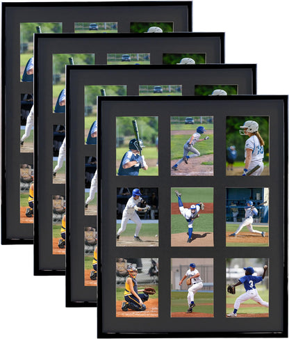 Baseball Card Display Frame for 9 Standard Cards, 4 Pack, UV Protection, Black Pasted Double Mats, Sports Card Collector Wall Display, Holder for