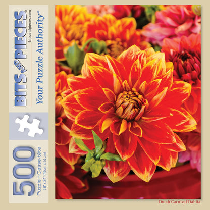 Bits and Pieces - 500 Piece Jigsaw Puzzle for Adults - 18" x 24" - Dutch Carnival Dahlia - 500 pc Red Orange Spring Flowers Jigsaw