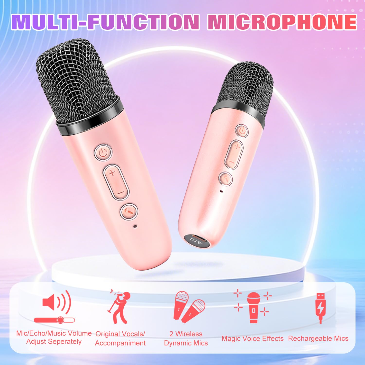 Portable Karaoke Machine for Kids: Children Toys Girls Ages 3-12 Gift(Pink)