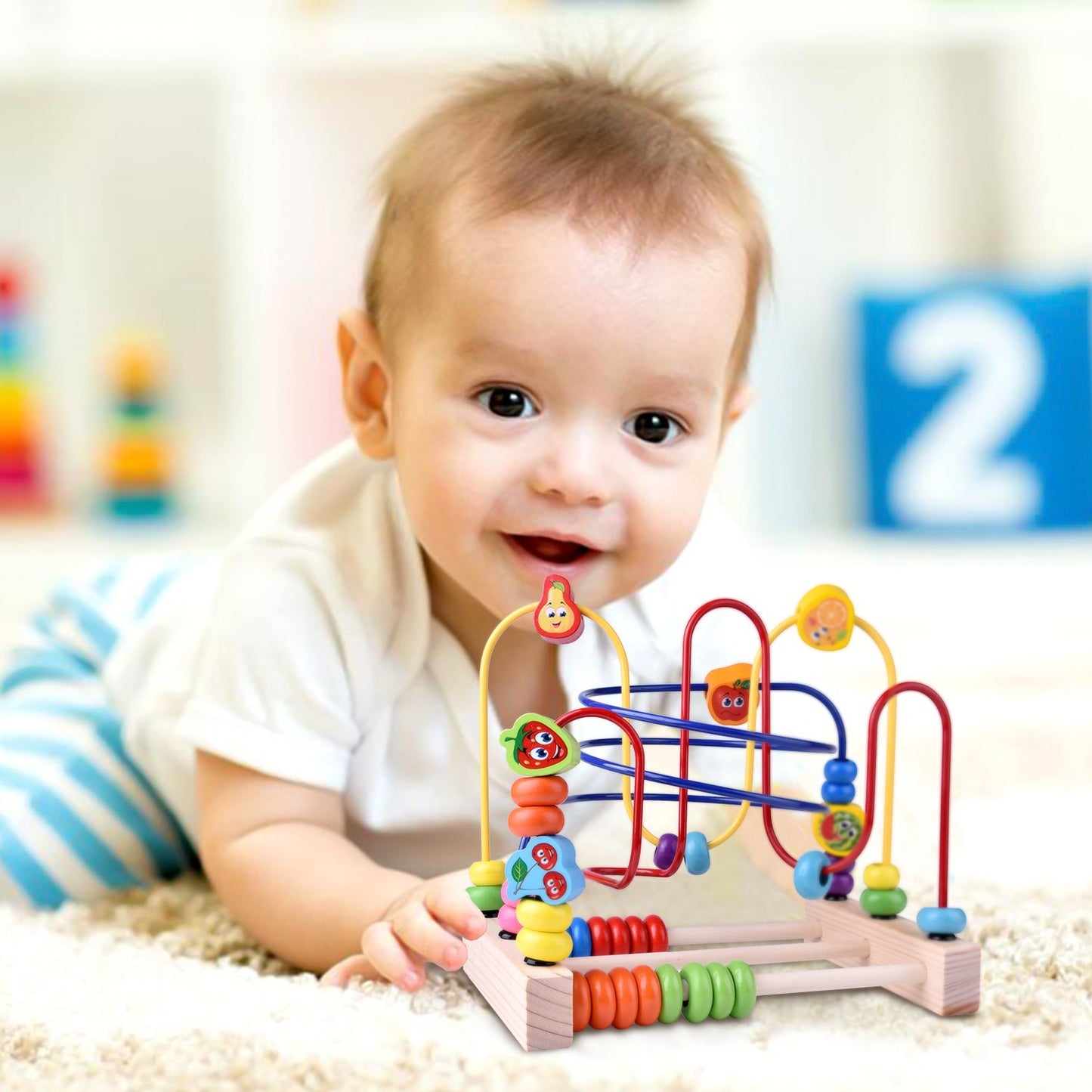 FUN LITTLE TOYS Wooden Baby Beads Maze Toys, Toddlers Roller Coaster Game Cubes, Educational Around Circle Bead Skill Improvement Wood Toy, Sliding