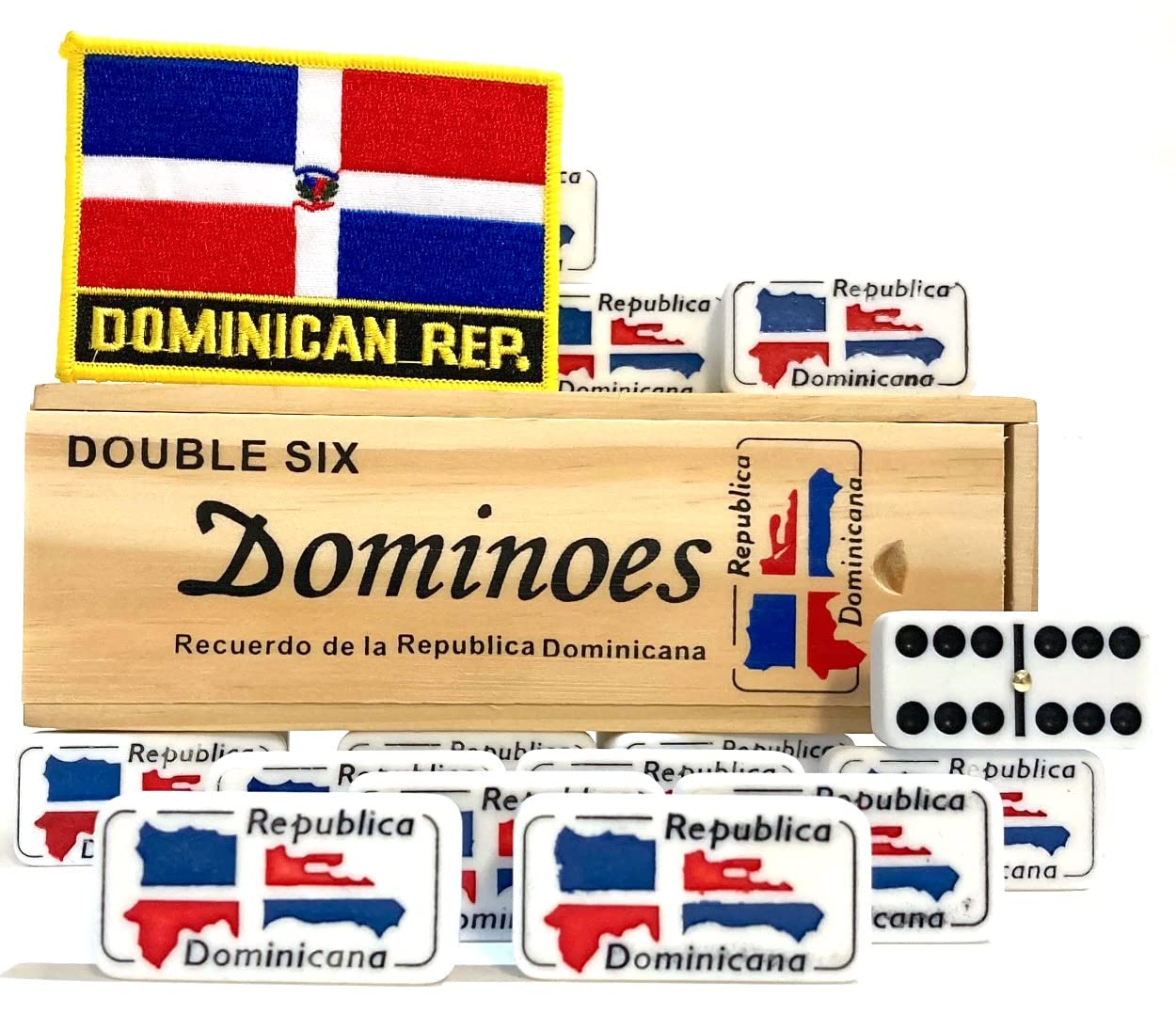 Double Six Dominican Republic Flag Engraved Dominoes