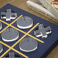 Modern Tic Tac Toe for Home Decoration with Blue Leather and Acrylic Pieces Decorative Table Top Housewarming Gift