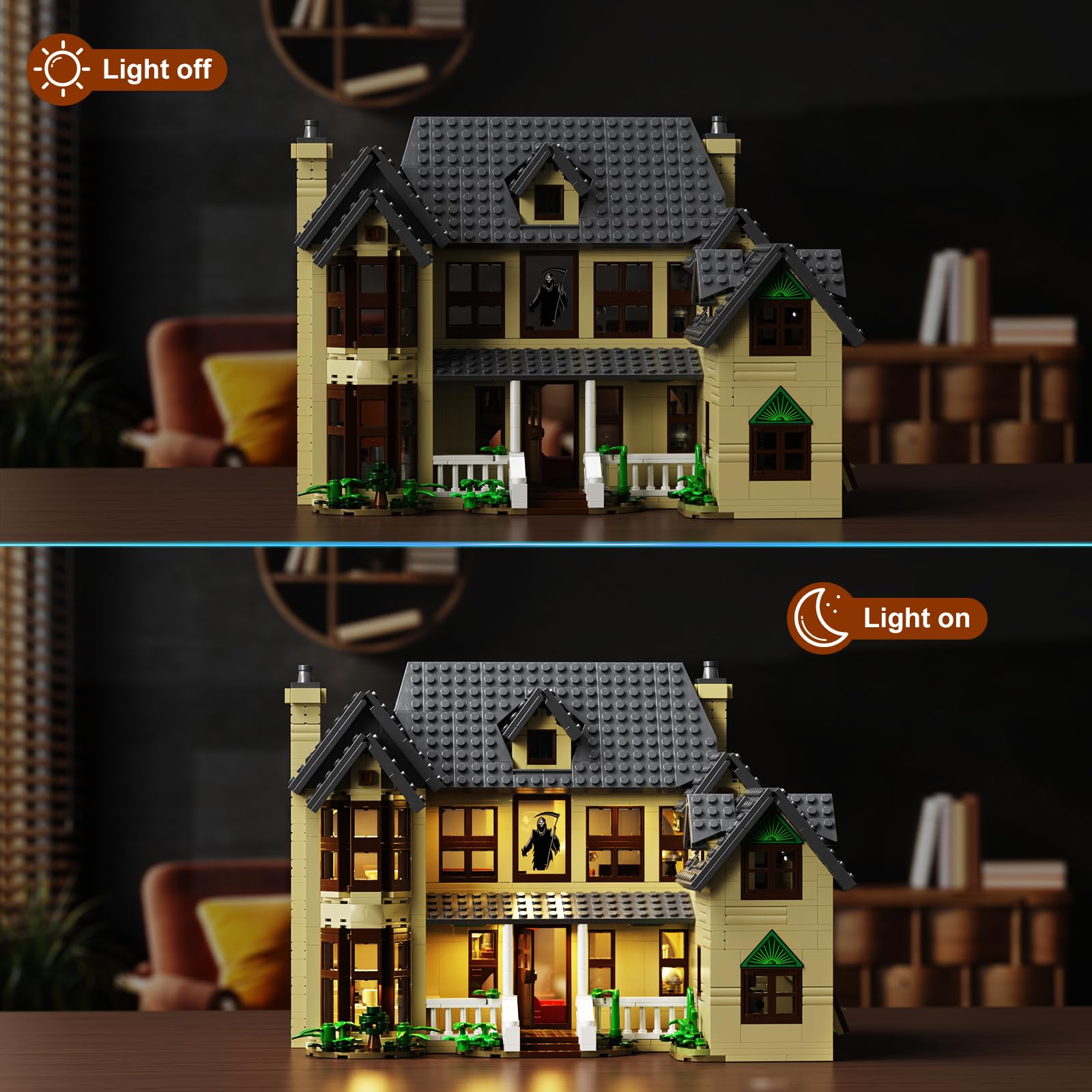 Horror House Building Block Set, Scary Movie Haunted House Model Compatible with Lego Horror House Building Toy, Halloween Decoration Gift for Man