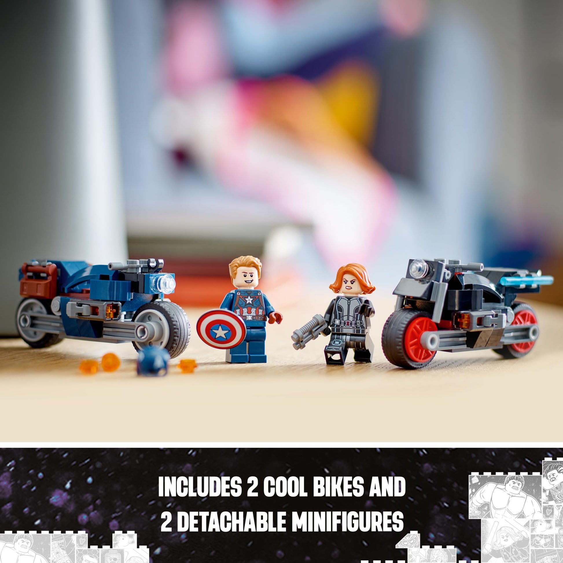 LEGO Marvel Black Widow & Captain America Motorcycles 76260 Buildable Marvel Toy for Kids Ages 6-8, Marvel Playset Based on the Avengers Age of Ultron