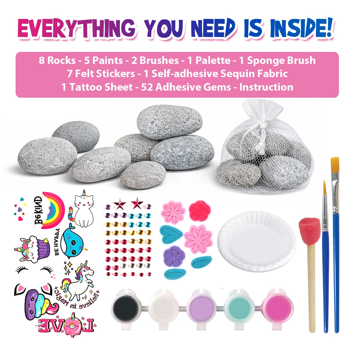 Sii Pikki Unicorn Rock Painting Kit for Kids - Arts and Crafts DIY Set, Paint & Decorate Stones, Kids Craft Kit, Fun Family Activity,Creative Gift
