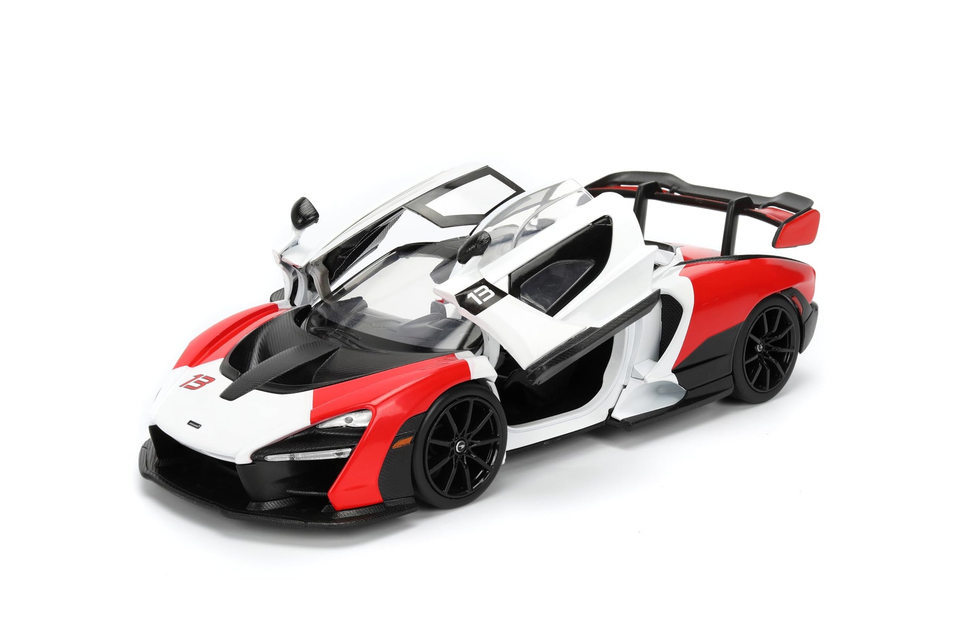 Jada Toys Hyper-Spec 1:24 McLaren Senna Die-cast Car - Opening Doors, Hood, Trunk, Rubber Tires(White/Red/Black)