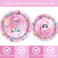 80 Pcs Outer Space Girls Birthday Decorations Astronauts Paper Dinner Plates Napkins Forks Dinnerware for Space Theme Girls Baby Shower 1st 2nd 3rd