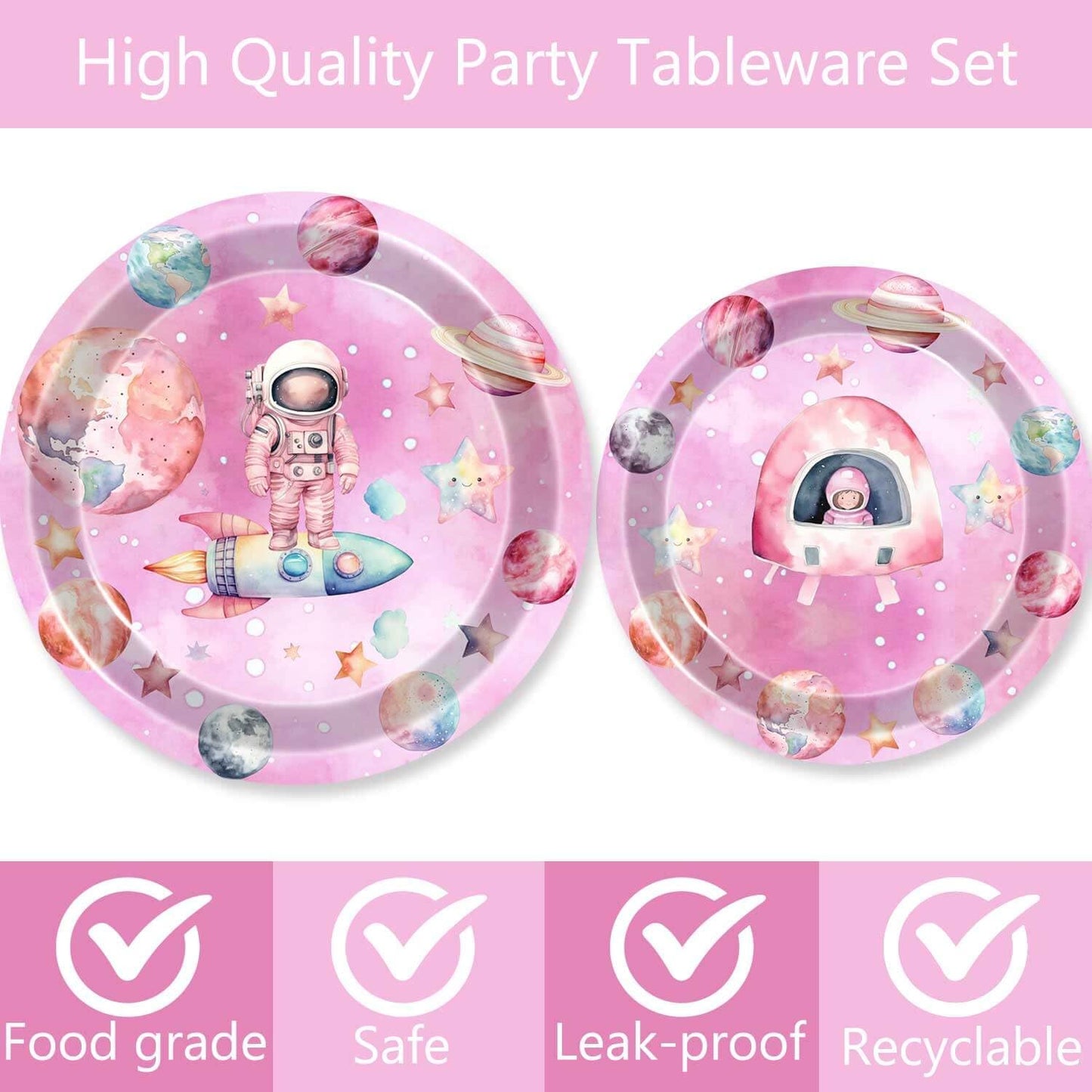 80 Pcs Outer Space Girls Birthday Decorations Astronauts Paper Dinner Plates Napkins Forks Dinnerware for Space Theme Girls Baby Shower 1st 2nd 3rd