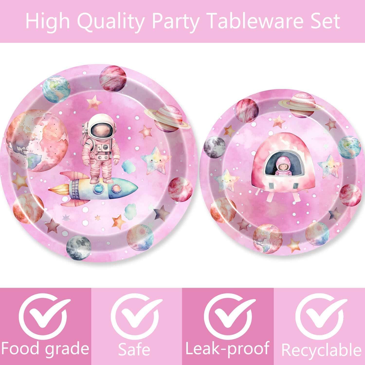 80 Pcs Outer Space Girls Birthday Decorations Astronauts Paper Dinner Plates Napkins Forks Dinnerware for Space Theme Girls Baby Shower 1st 2nd 3rd