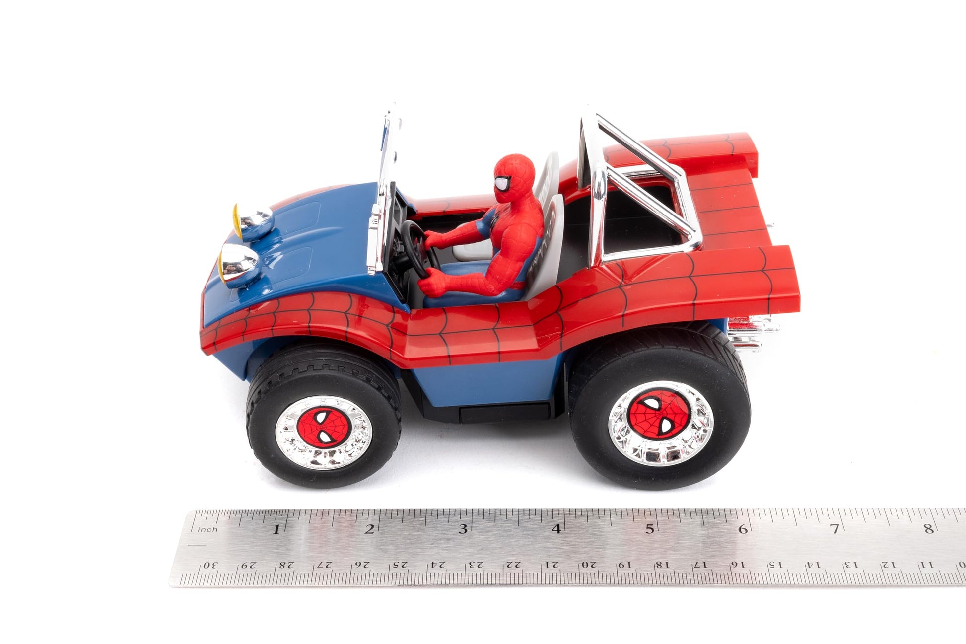 Jada Spider-Man Buggy RC with Non-Removable Spider-Man Figure - 7", Turbo Button, Full-Function Remote Control, Ages 6+, Red/Blue