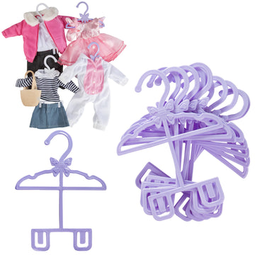 Dress Along Dolly Purple Full-Outfit Hanger 24pk for American 18" Doll Clothes- Hold Your Tops & Bottoms Together Including Dresses, Pants, Shirts