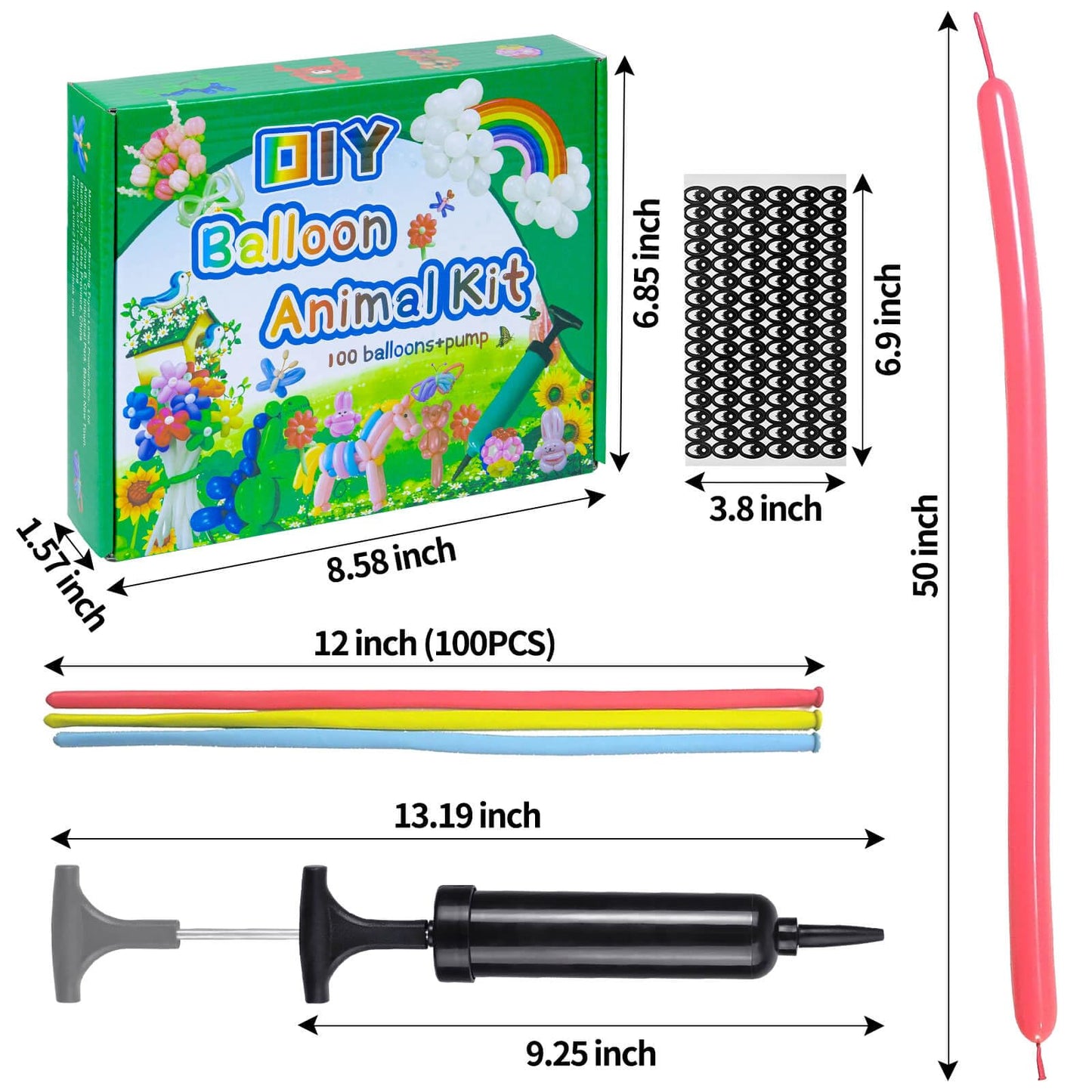 LXZFCRG Long Balloons with Pump, Premium Latex Twisting Balloons animal kit, Birthday Gifts for Girls and Boys Arts and Crafts Pastel Color 100Pcs