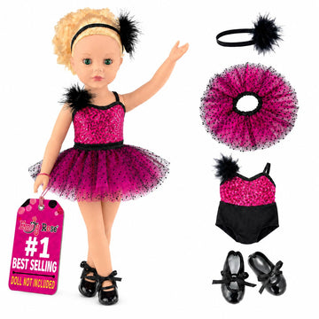 Emily Rose 18 Inch Doll Ballet Clothes Set - 4 PC Pink Ballerina Outfit Leotard, Tutu, Headband & Tap Shoes Set | Dance Recital Costume | Doll Not